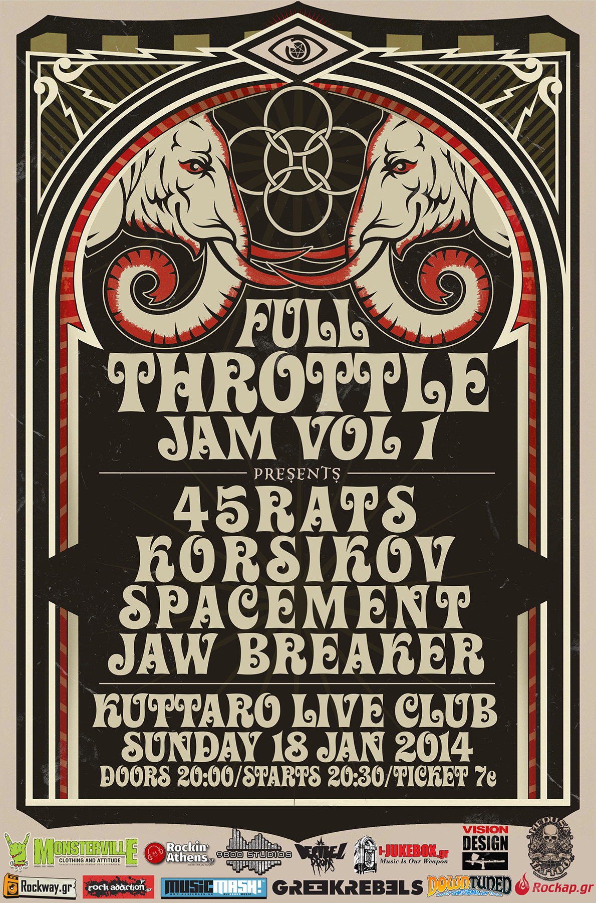 LIVE: FULL THROTTLE JAM vol. 1 (45RATS, KORSIKOV, SPACEMENT, JAW BREAKER) – 18/1/2015 @ Kyttaro Live, Athens, Greece