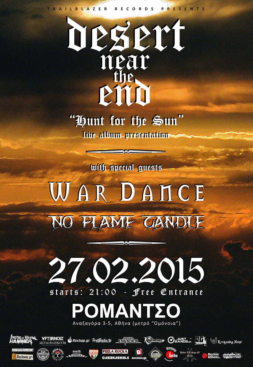 LIVE: 27/2/2015 – DESERT NEAR THE END, War Dance, No Flame Candle @ Romantso, Athens, Greece