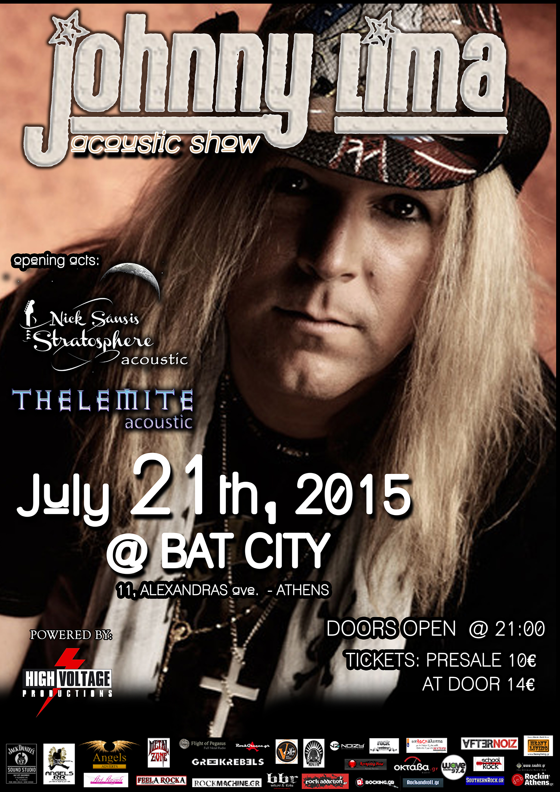 LIVE: 21/7/2015 – JOHNNY LIMA (ACOUSTIC), NICK SANSIS STRATOSPHERE, THELEMITE @ Bat City, Athens, Greece