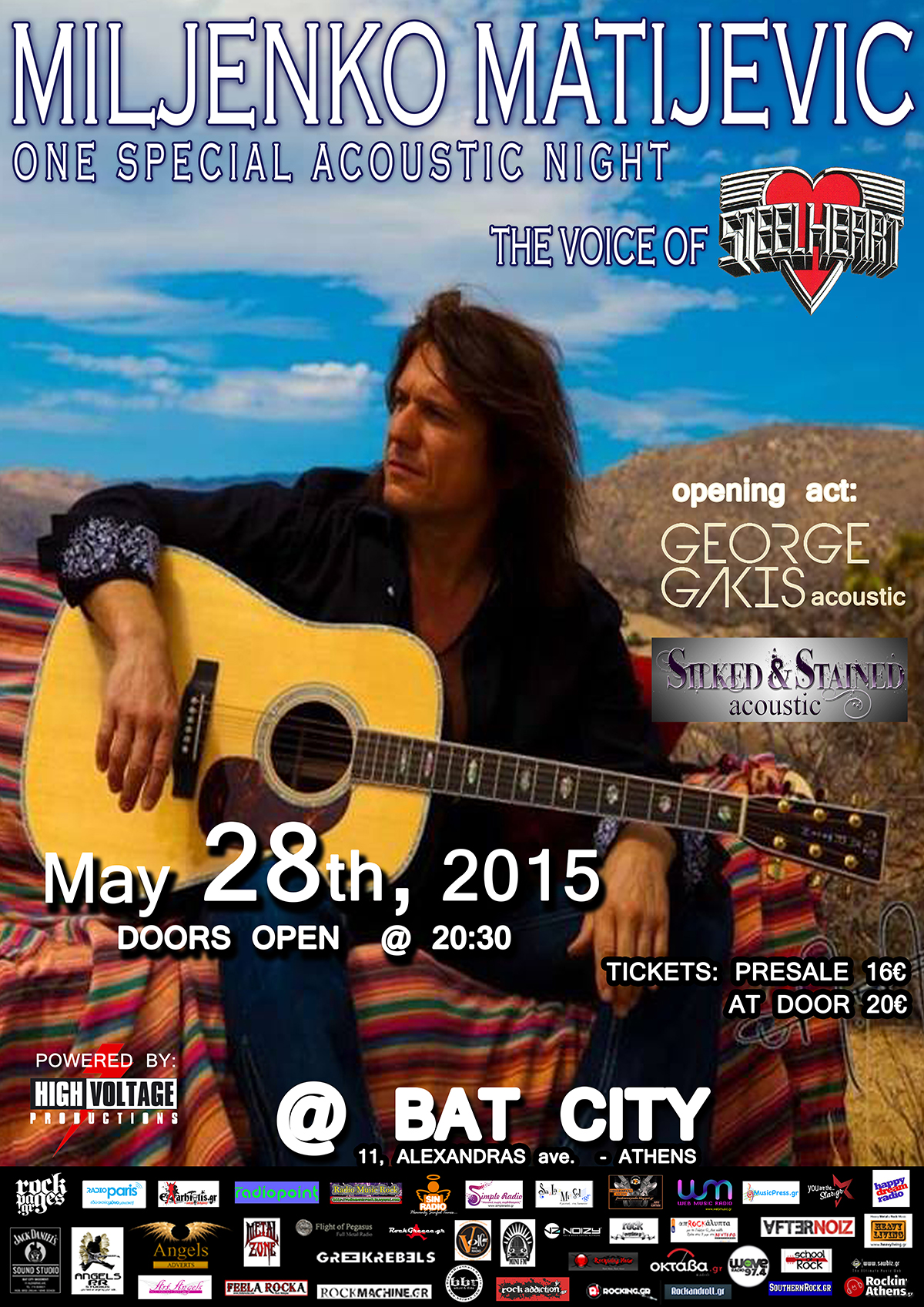 LIVE: 28/5/2015 – MILJENKO MATIJEVIC (acoustic), GEORGE GAKIS (acoustic), SILKED & STAINED (acoustic) @ Bat City, Athens, Greece